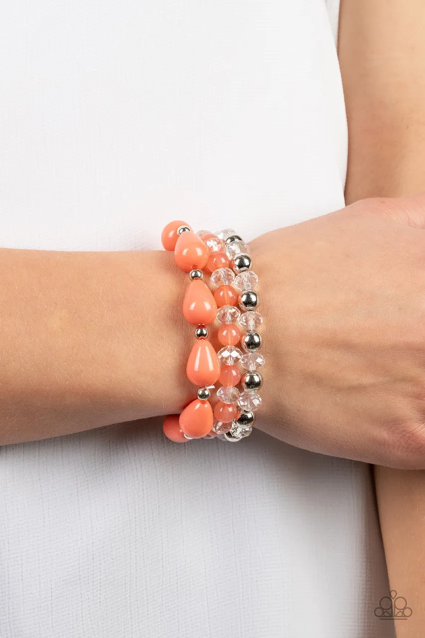Beachside Brunch - Orange - Coral Bead with Crystals Paparazzi Stretchy Bracelet
