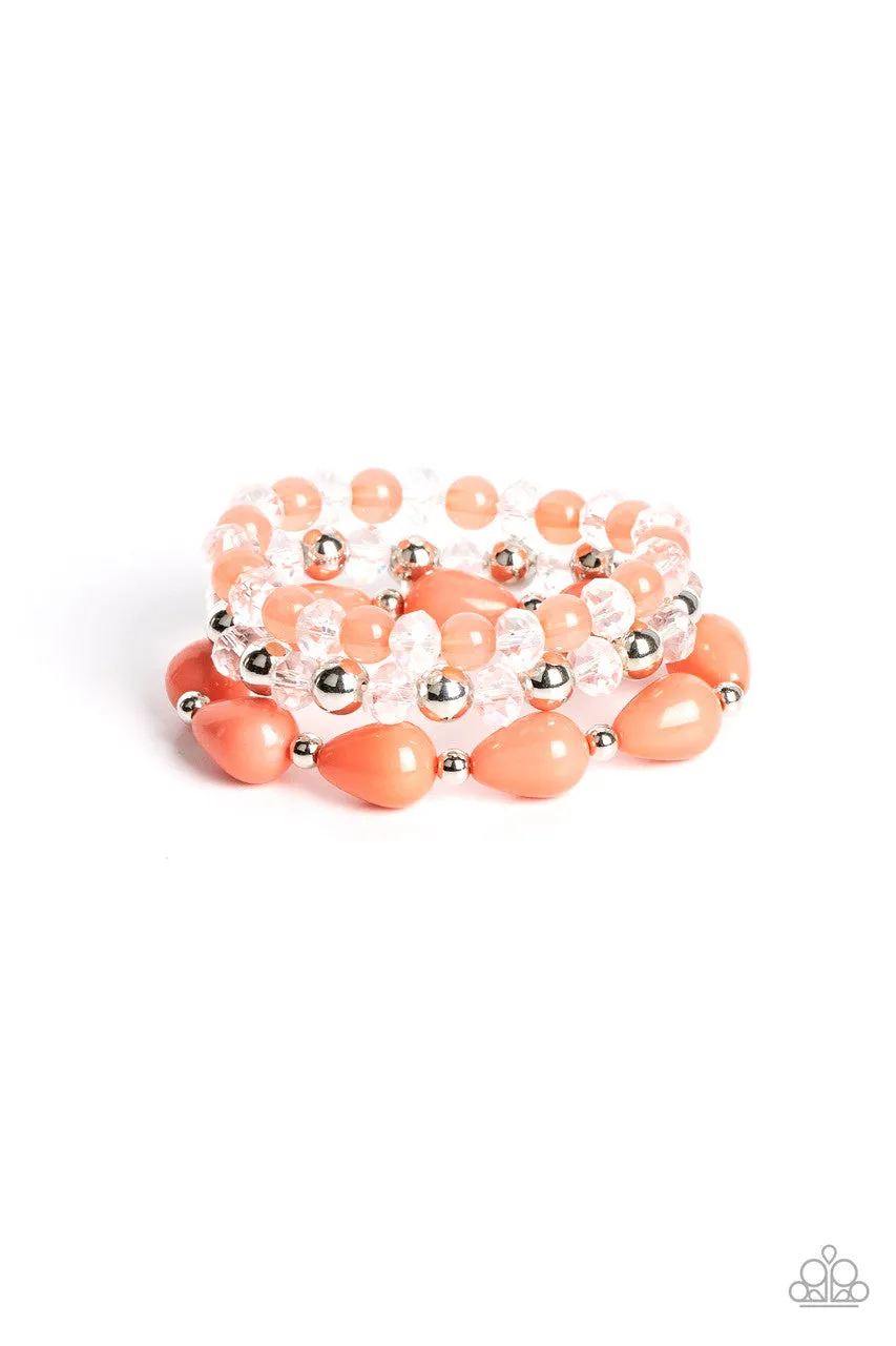 Beachside Brunch - Orange - Coral Bead with Crystals Paparazzi Stretchy Bracelet