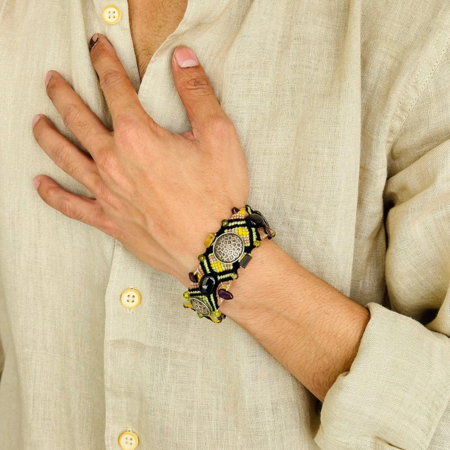 Beaded Boho Power Silver 925 Unisex Bracelet