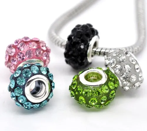 Beautiful Rhinestone Spacer Bead with Clear Crystals Pave European Charm Bead