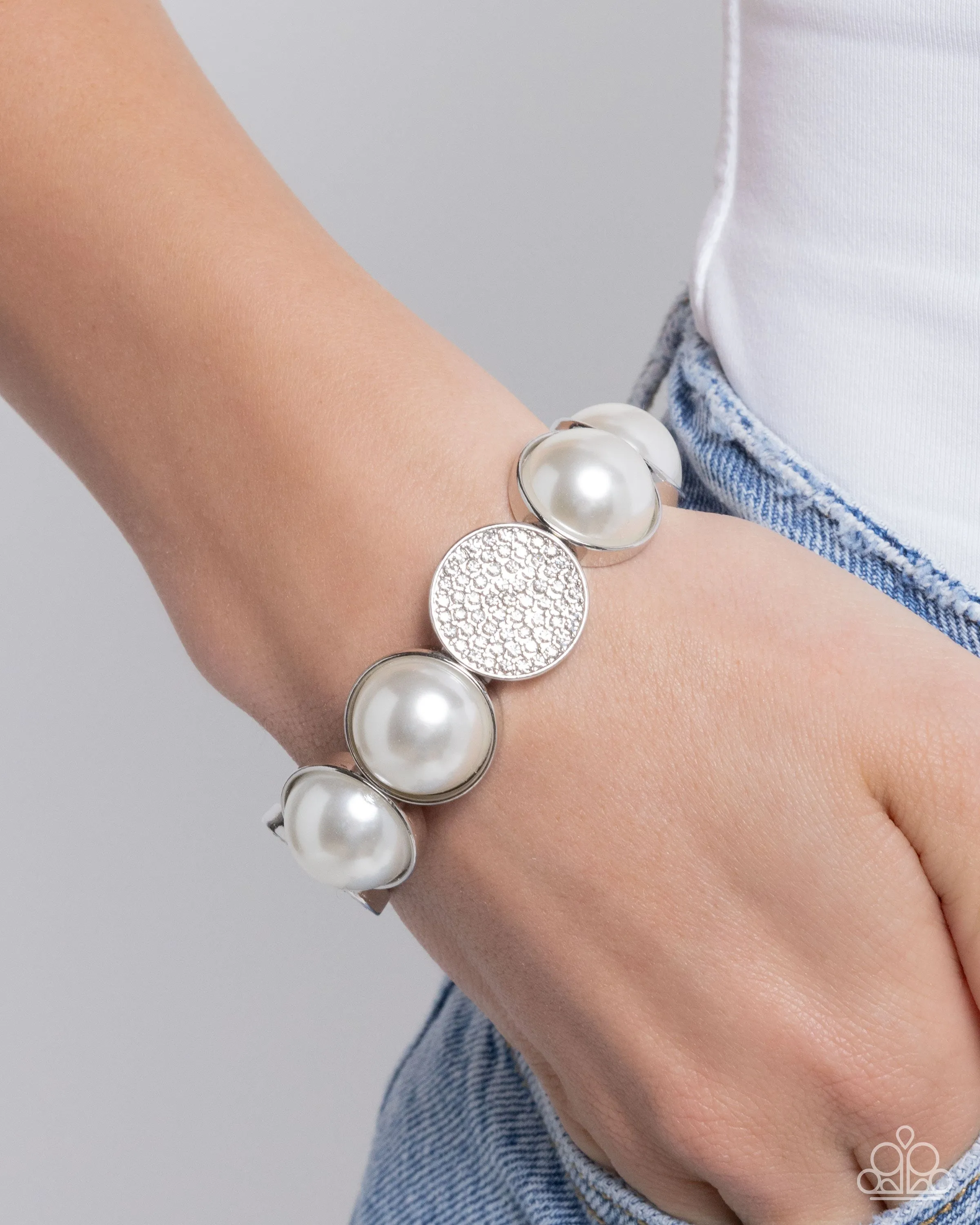 Believable Bling - White - Pearl and Rhinestone Paparazzi Stretchy Bracelet