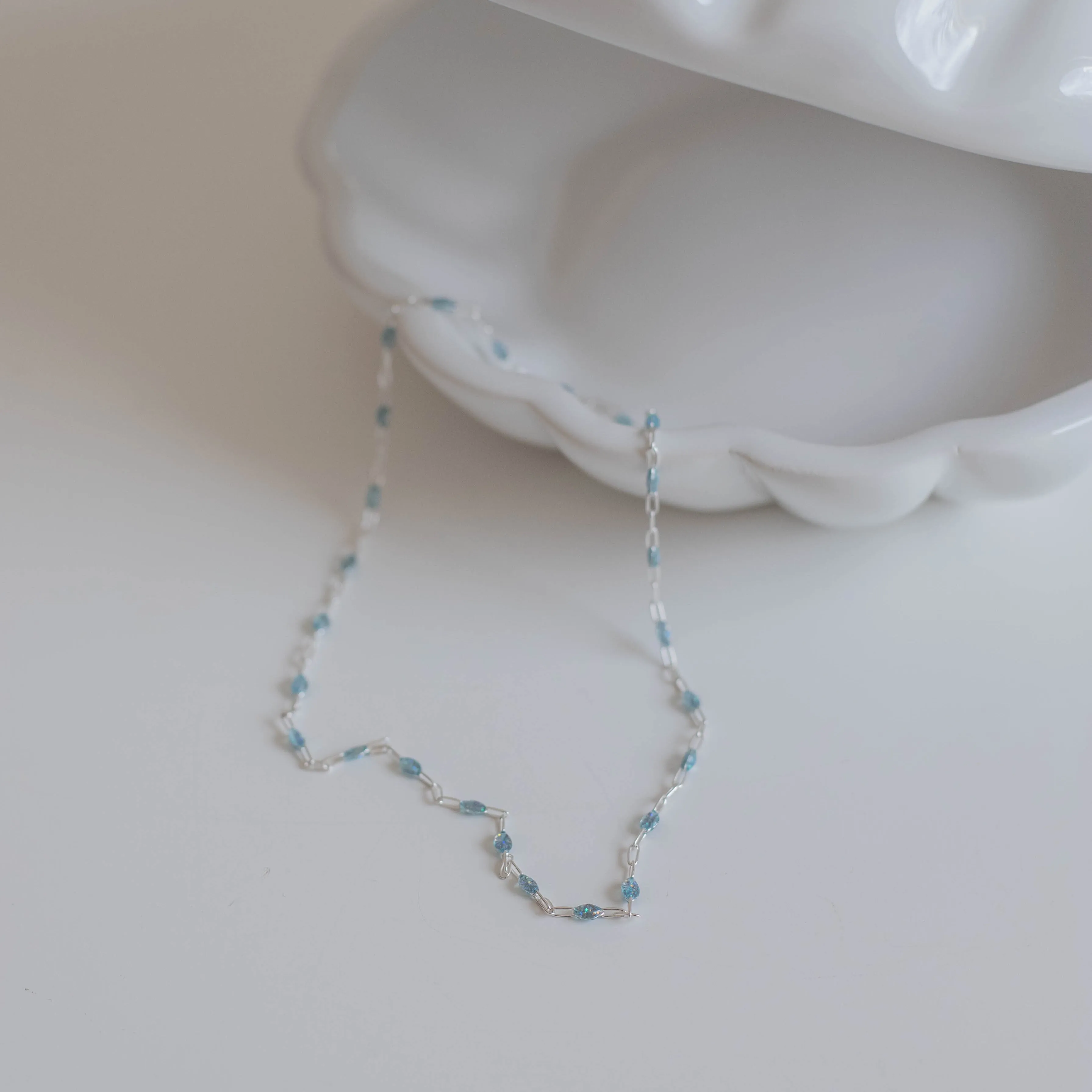 Benedetta Permanent Jewelry Chain, Opal Enamel Design, Cable Links, Available in Gold Filled and Sterling Silver