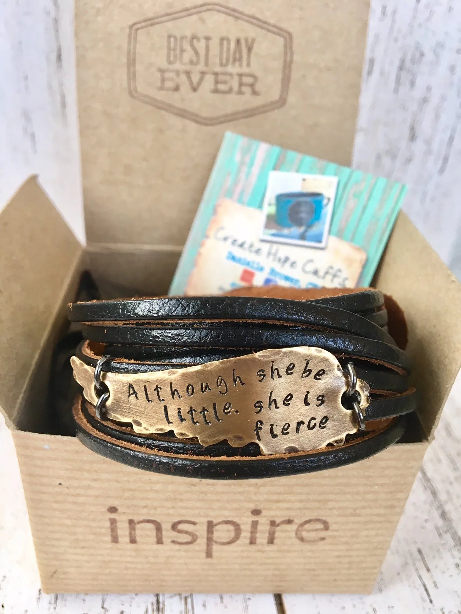 Black | 4 Phrases | Double Leather Wrap | Bronze Wing Bracelet | Adjustable