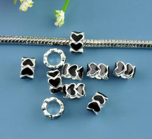 Black Heart Charm European Bead Compatible for Most European Snake Chain Bracelet