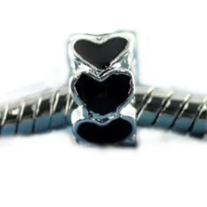Black Heart Charm European Bead Compatible for Most European Snake Chain Bracelet