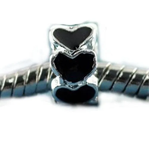 Black Heart Charm European Bead Compatible for Most European Snake Chain Bracelet