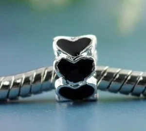 Black Heart Charm European Bead Compatible for Most European Snake Chain Bracelet