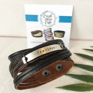 Black Leather 'Fearless' Shredded Wrap Bracelet