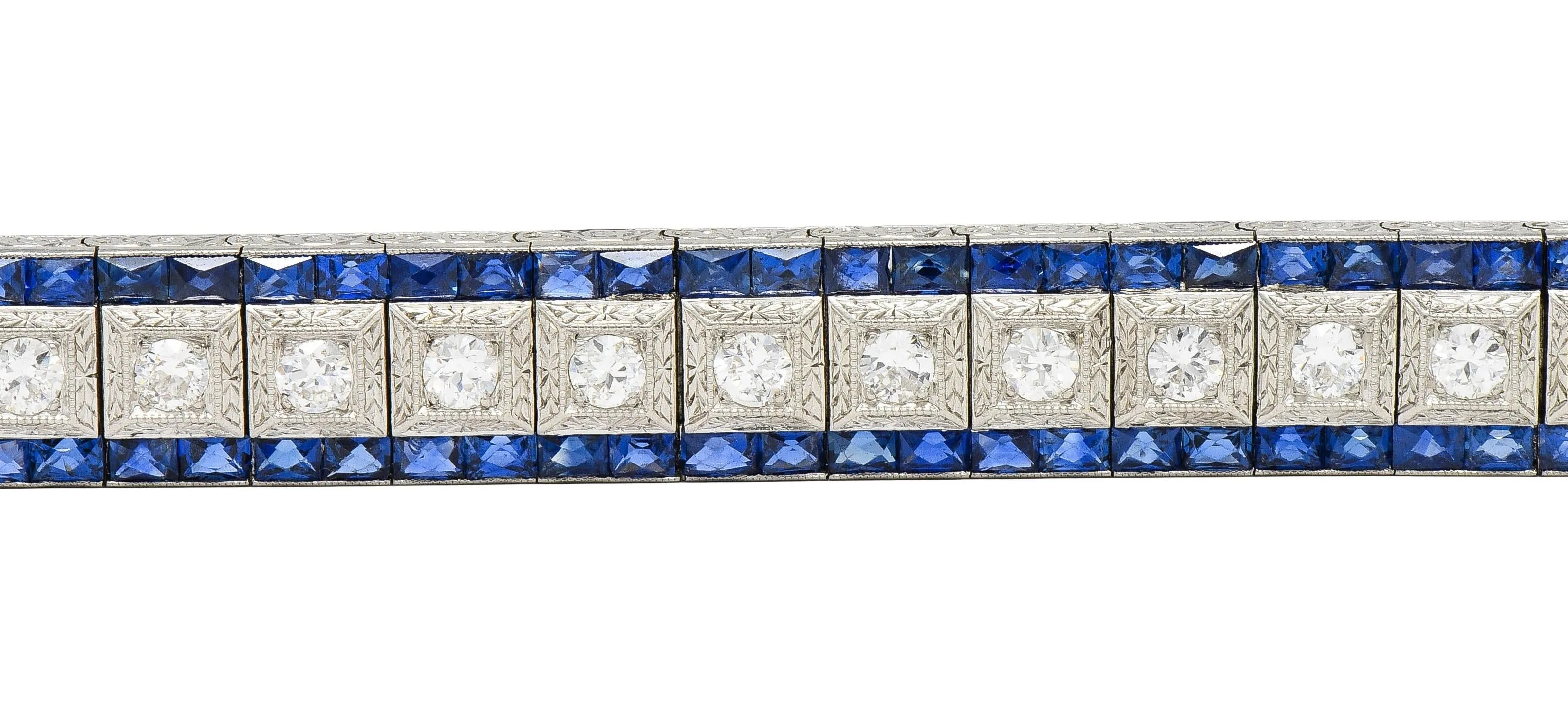 Black Starr & Frost Art Deco 19.72 CTW Diamond Sapphire Platinum Vintage Line Bracelet
