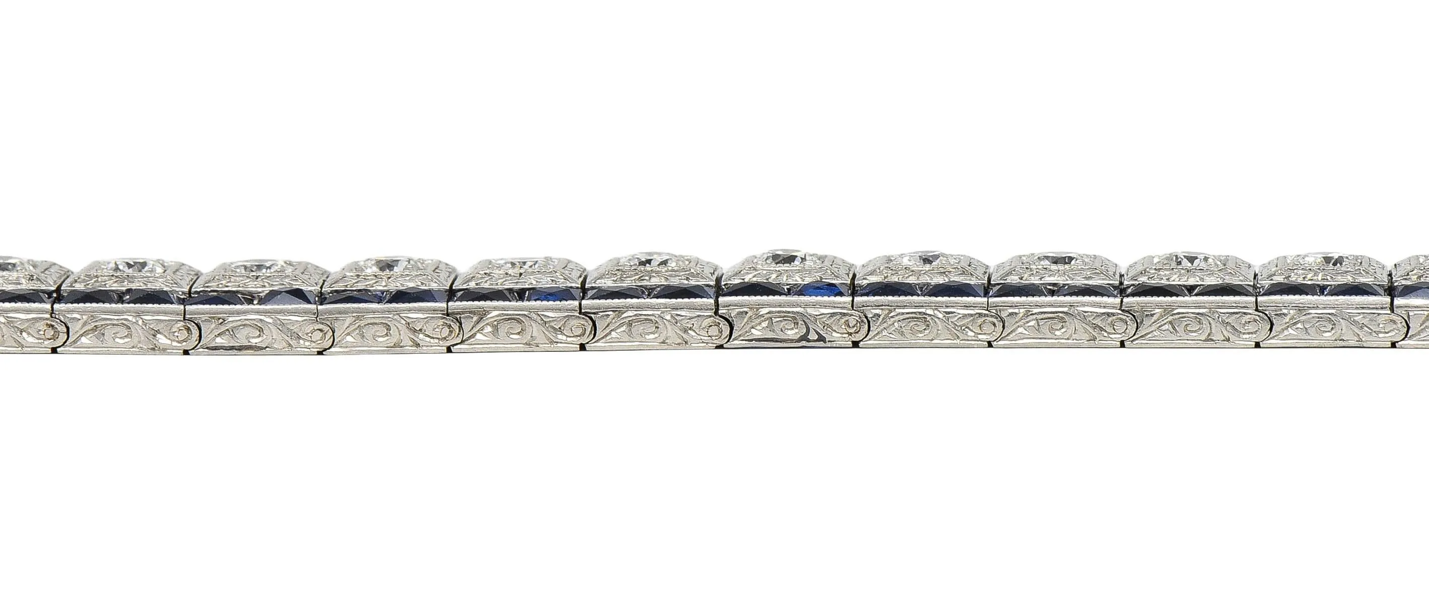 Black Starr & Frost Art Deco 19.72 CTW Diamond Sapphire Platinum Vintage Line Bracelet