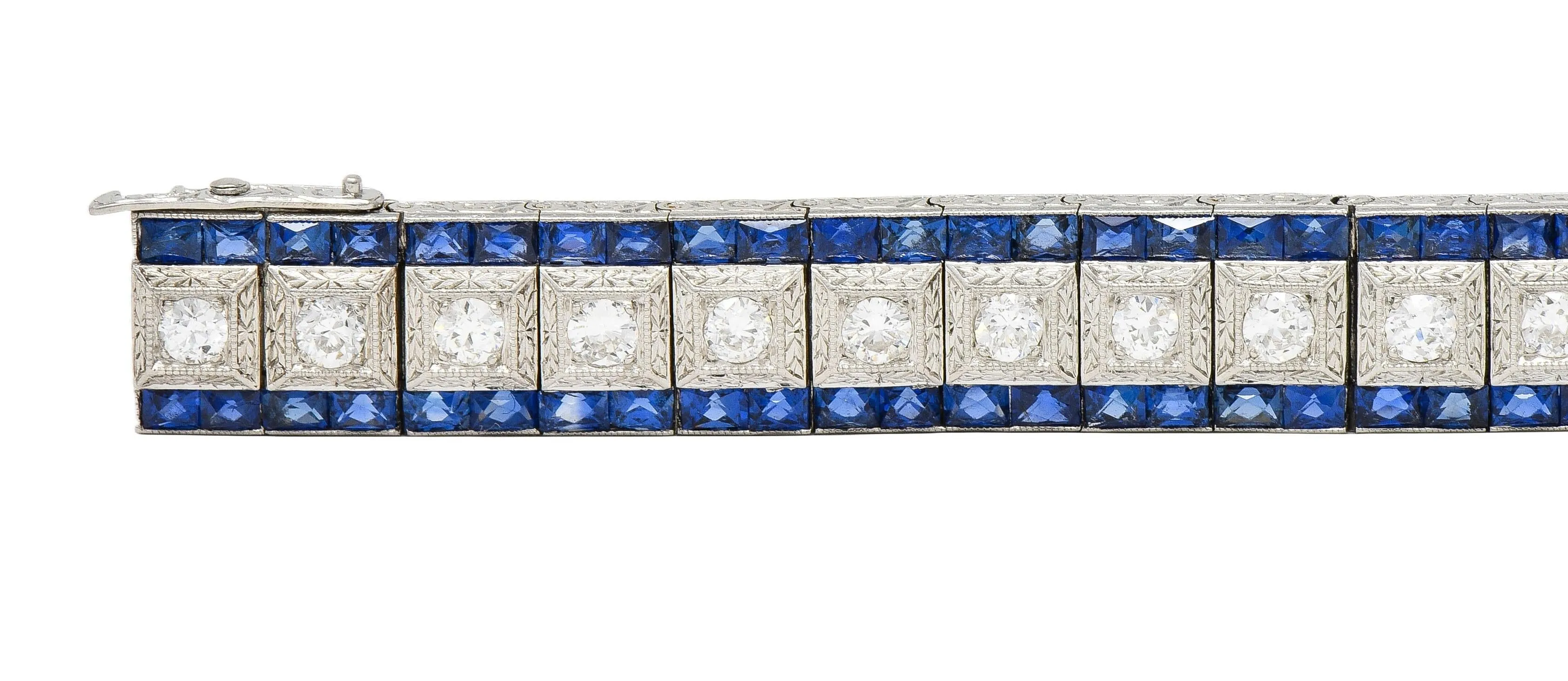 Black Starr & Frost Art Deco 19.72 CTW Diamond Sapphire Platinum Vintage Line Bracelet