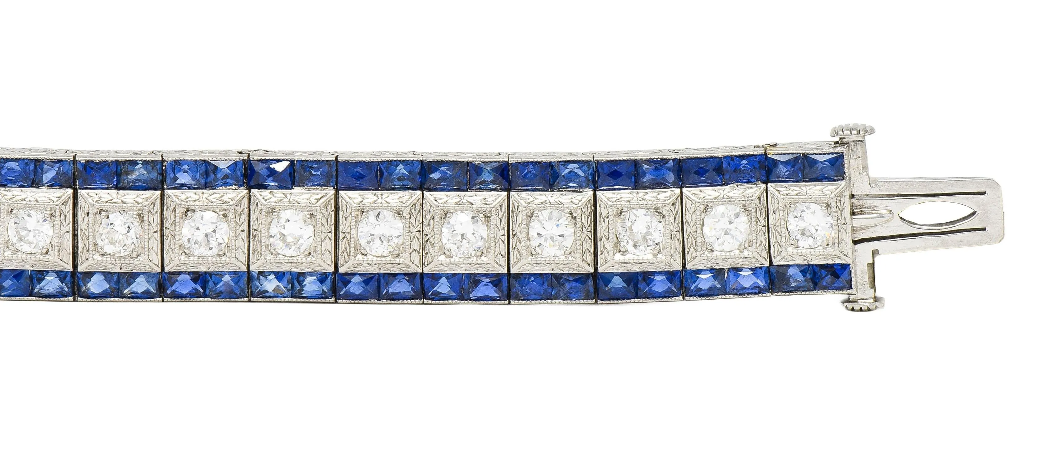Black Starr & Frost Art Deco 19.72 CTW Diamond Sapphire Platinum Vintage Line Bracelet