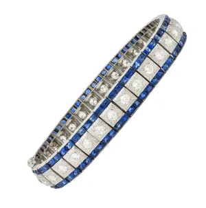 Black Starr & Frost Art Deco 19.72 CTW Diamond Sapphire Platinum Vintage Line Bracelet