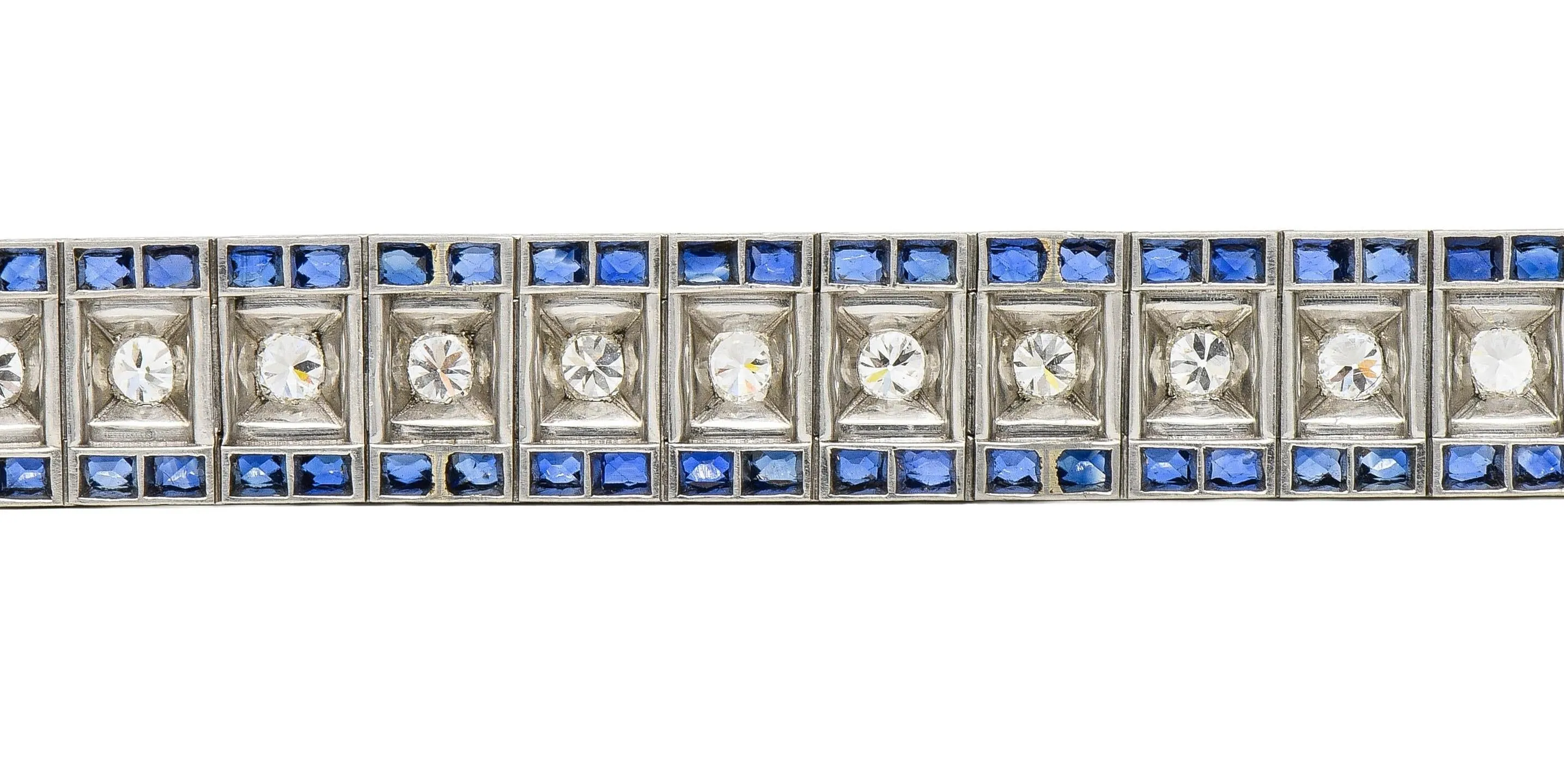 Black Starr & Frost Art Deco 19.72 CTW Diamond Sapphire Platinum Vintage Line Bracelet