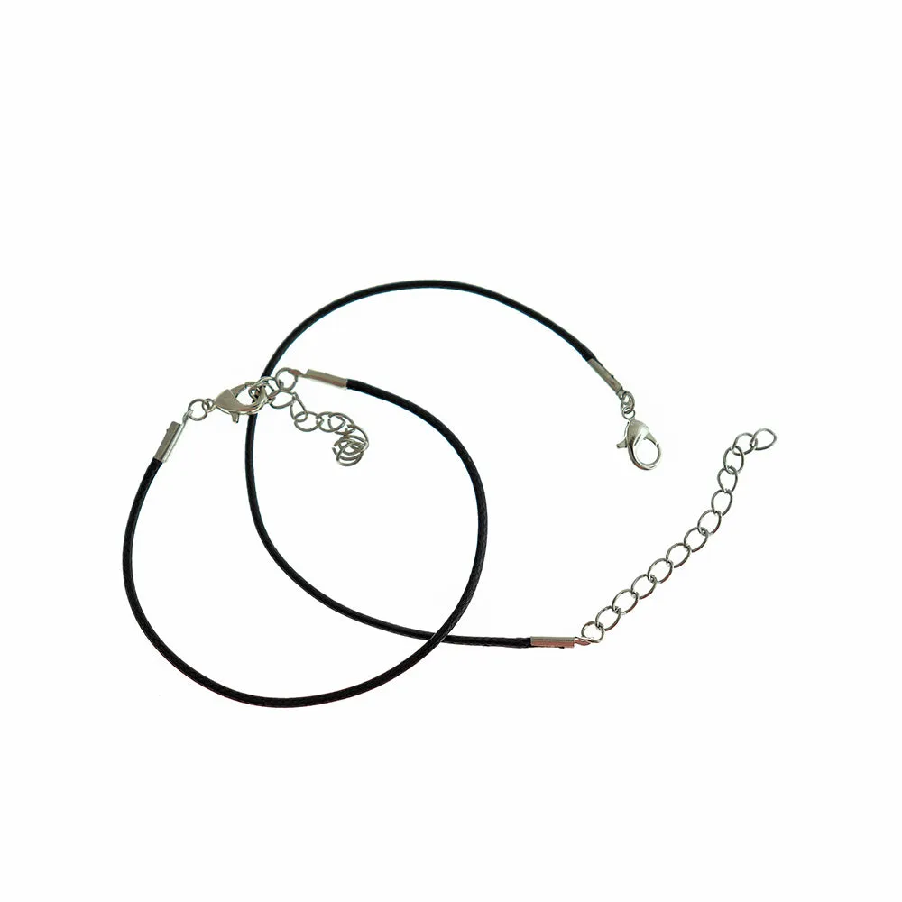 Black Wax Cord Bracelets 7" Plus Extender - 2mm - Choose Your Quantity!