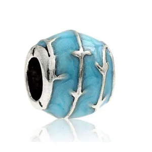 Blue Enamel Barrel with Vines European Bead Compatible for Most European Snake Chain Bracelet