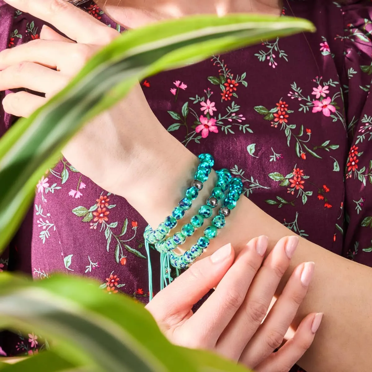 Blue Mint | Silver | Firefly Glass Macrame Bracelet