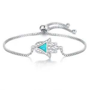 Blue Opal & Silver-Plated Palm Adjustable Bracelet