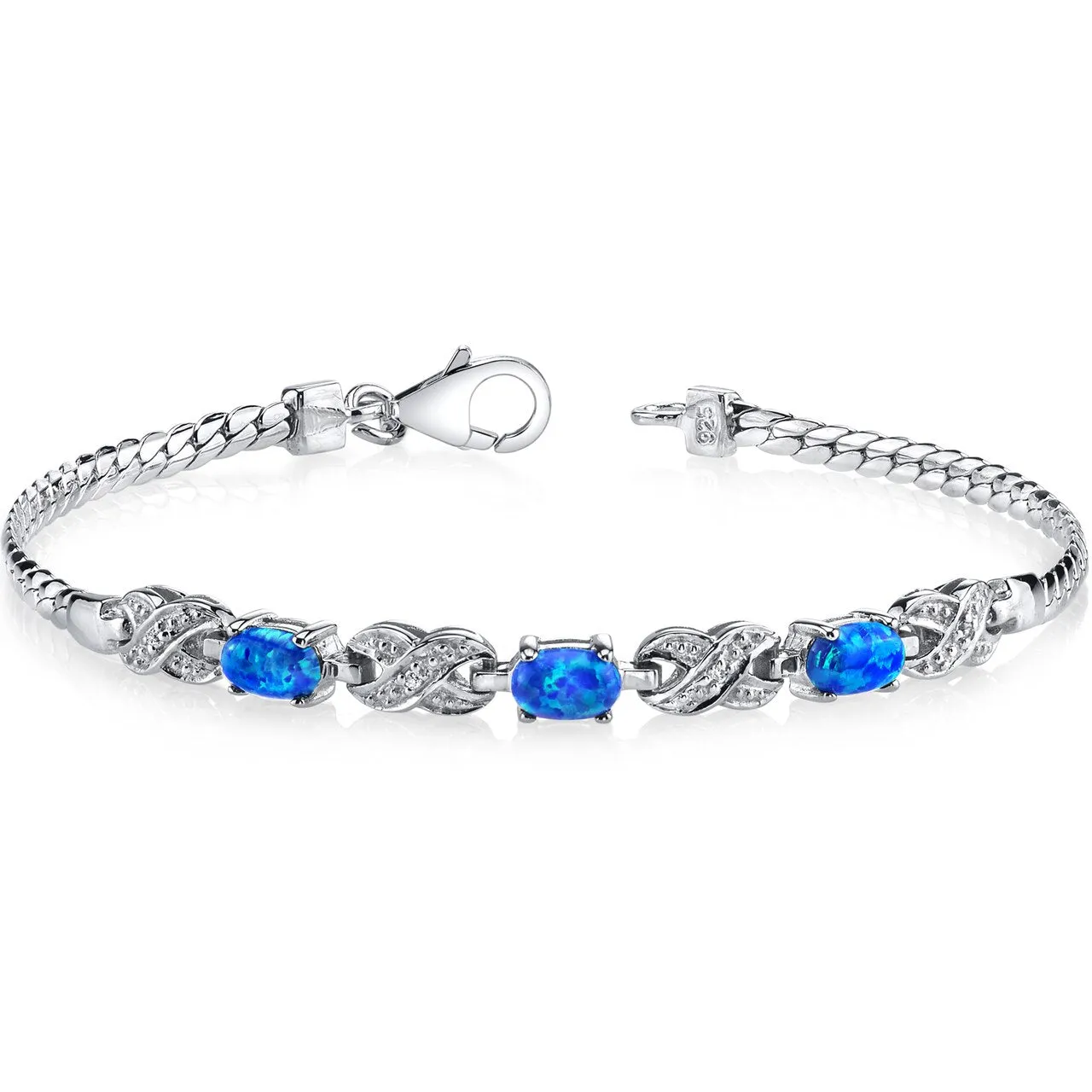 Blue Opal Eternity Bracelet Sterling Silver 3 Stone