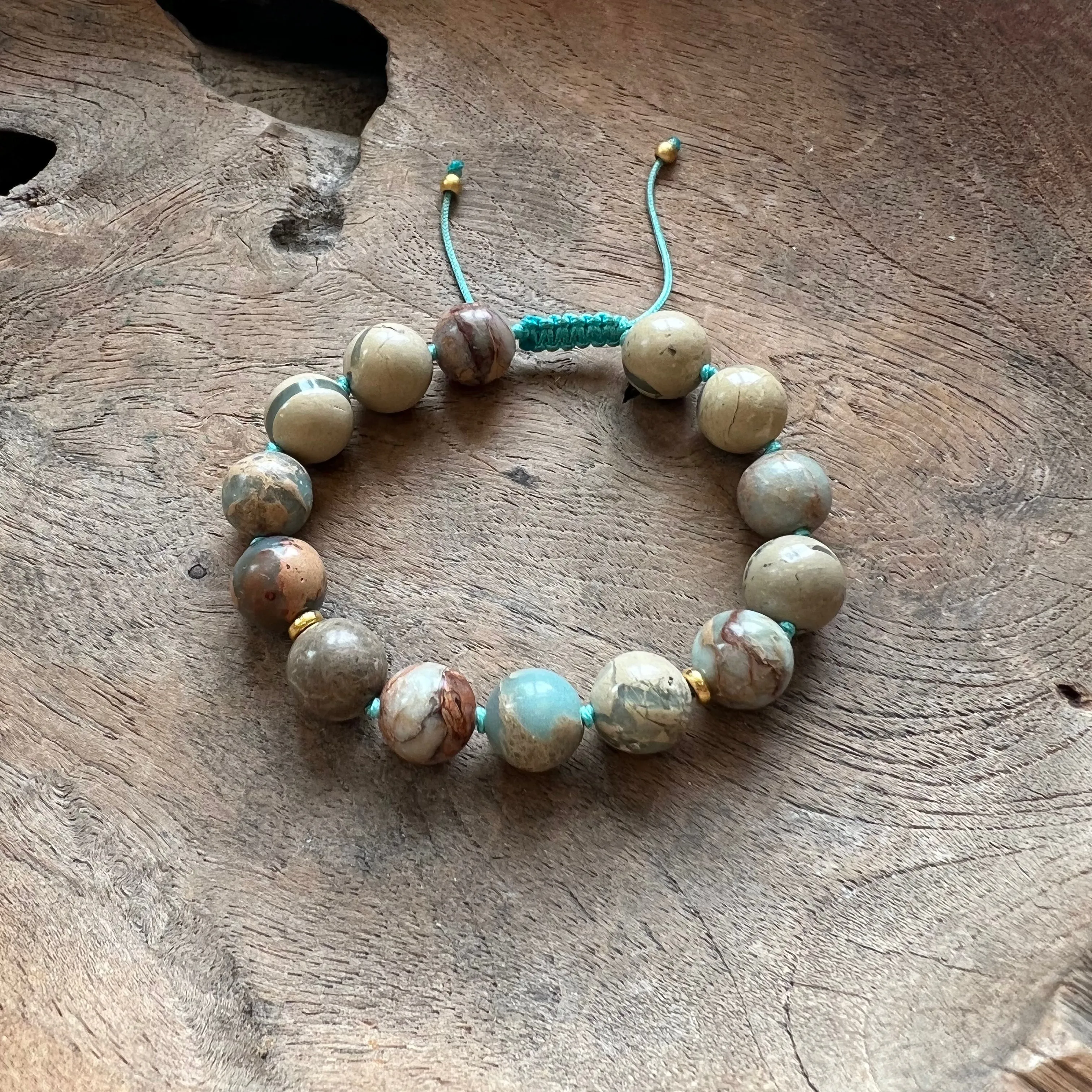Blue Peruvian Opal Adjustable Beaded Bracelet 10mm