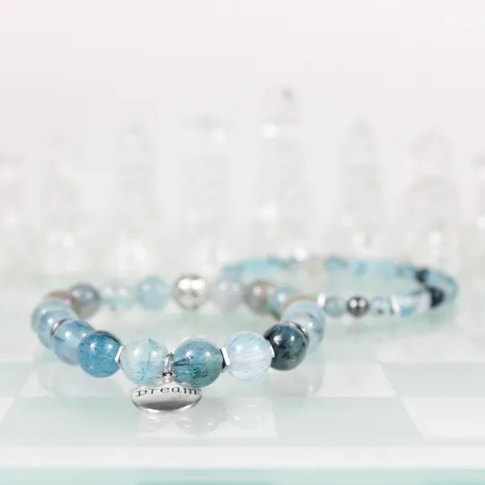 Blue Rutilated Quartz Bead Bracelet Set