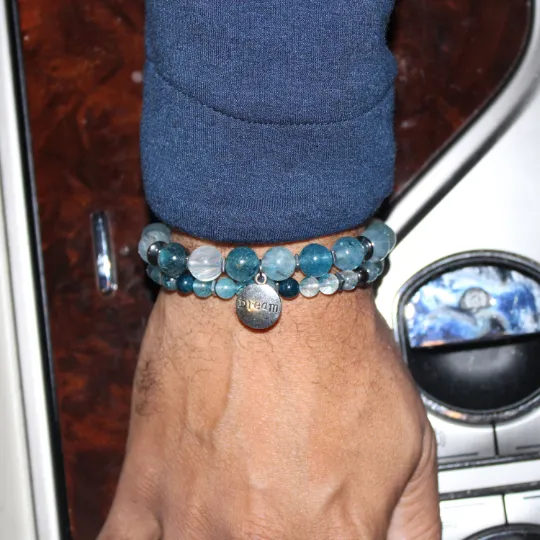Blue Rutilated Quartz Bead Bracelet Set