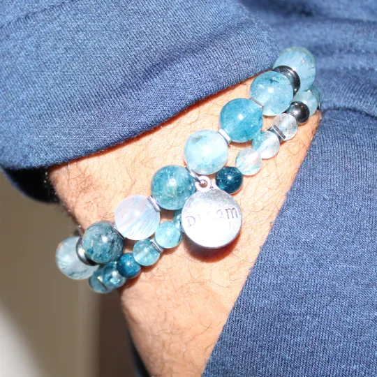 Blue Rutilated Quartz Bead Bracelet Set