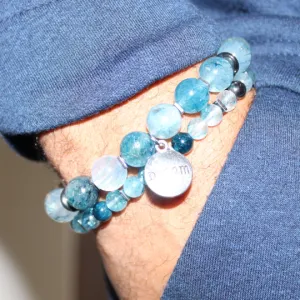 Blue Rutilated Quartz Bead Bracelet Set
