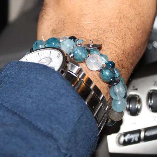 Blue Rutilated Quartz Bead Bracelet Set