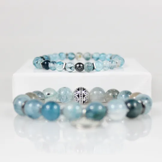 Blue Rutilated Quartz Bead Bracelet Set