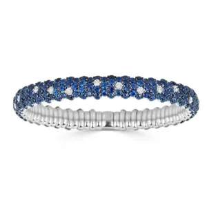 Blue Sapphire 18K White Gold Domed Stretch Bracelet
