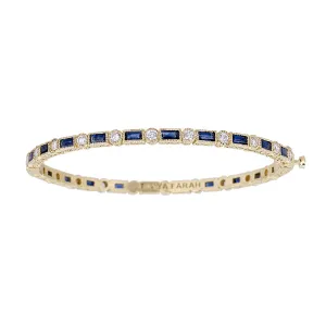 Blue Sapphire Baguette & White Diamond Bezel Eternity Bangle
