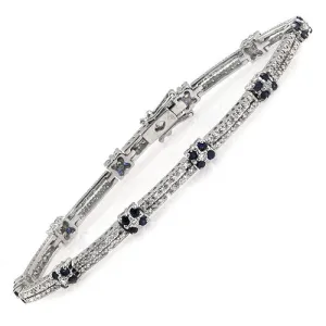 Blue Sapphire Diamond In 18k White Gold Bracelet 7 1/8 inches long