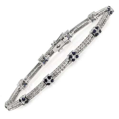 Blue Sapphire Diamond In 18k White Gold Bracelet 7 1/8 inches long