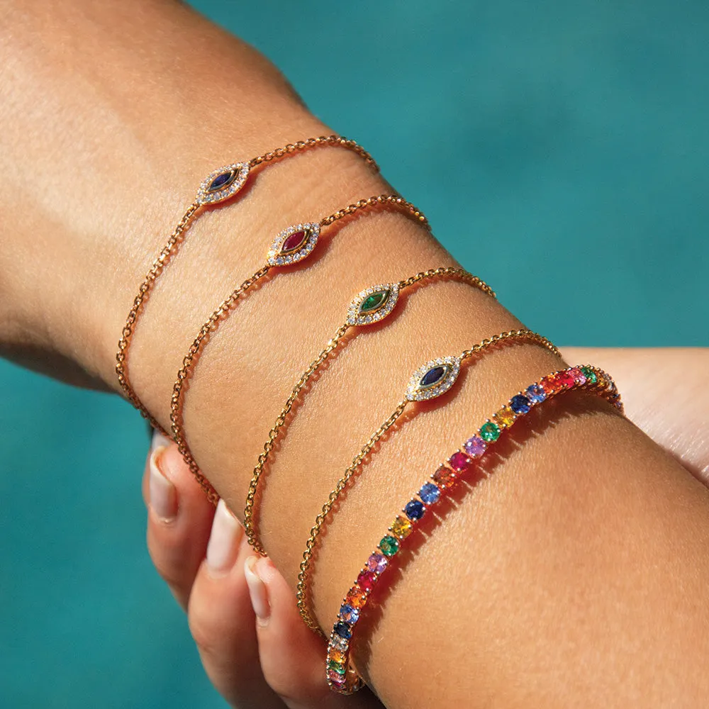 Blue Sapphire Evil Eye Chain Bracelet