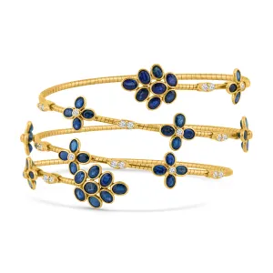 Blue Sapphire Oval And Diamond Bangle In 18K Yellow Gold