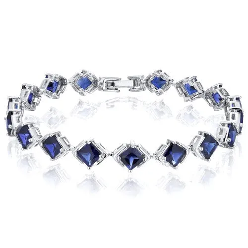 Blue Sapphire Princess Shape 14K White Gold Pendant and Sterling Silver Bracelet 15.38 ctw Gift Set