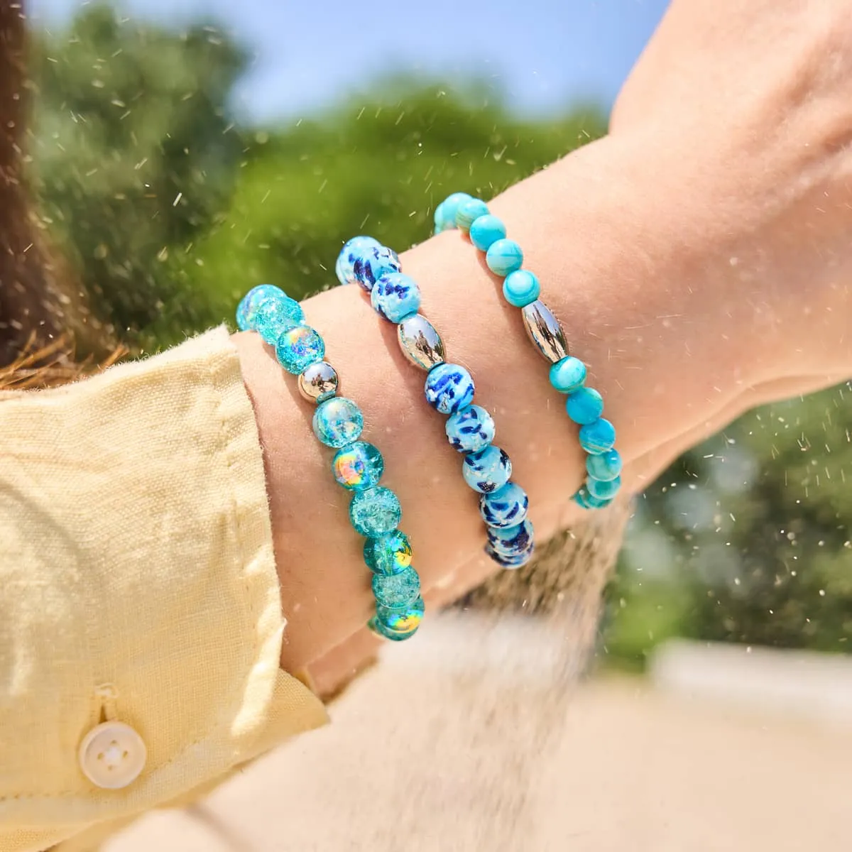 Blue Seaspray | .925 Sterling Silver | Firefly Glass Bracelet