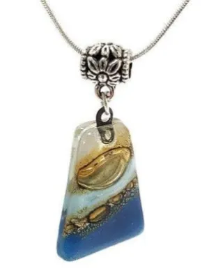 Blue. white and Brown Fused Glass small Pendant. Recycled Glass Necklace