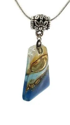 Blue. white and Brown Fused Glass small Pendant. Recycled Glass Necklace