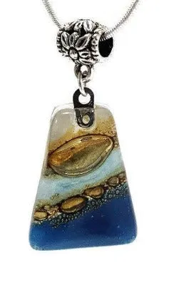 Blue. white and Brown Fused Glass small Pendant. Recycled Glass Necklace