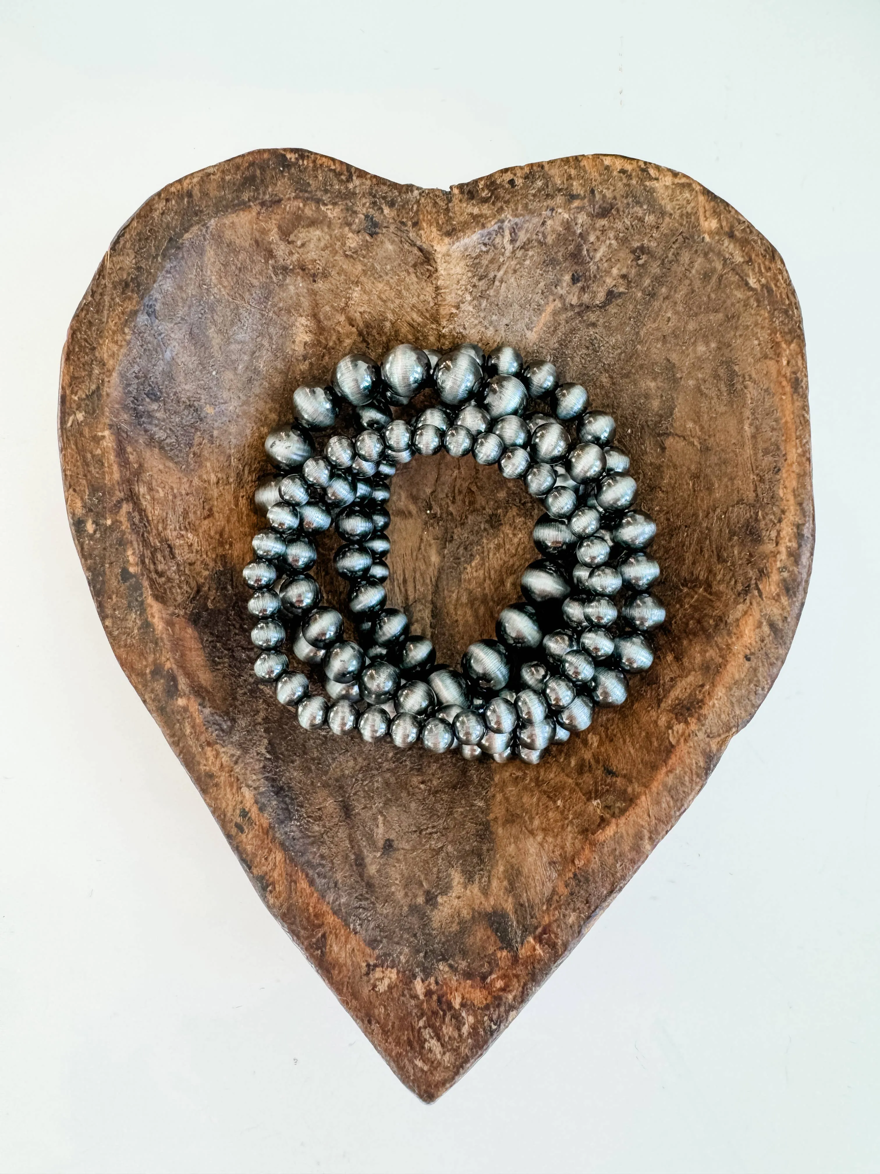 Boho Ranch Shop - Western Navajo Style Bead Stretch Bracelets: SILVER   TURQUOISE