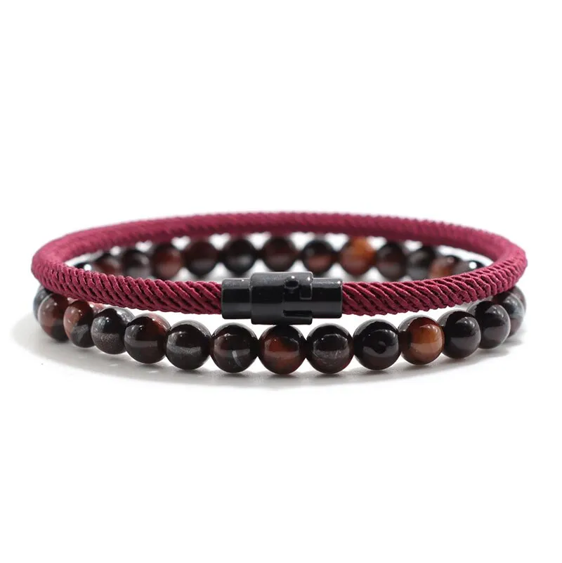 Bracelet 6mm Natural Lava Tiger Eyes Stone Bracelet