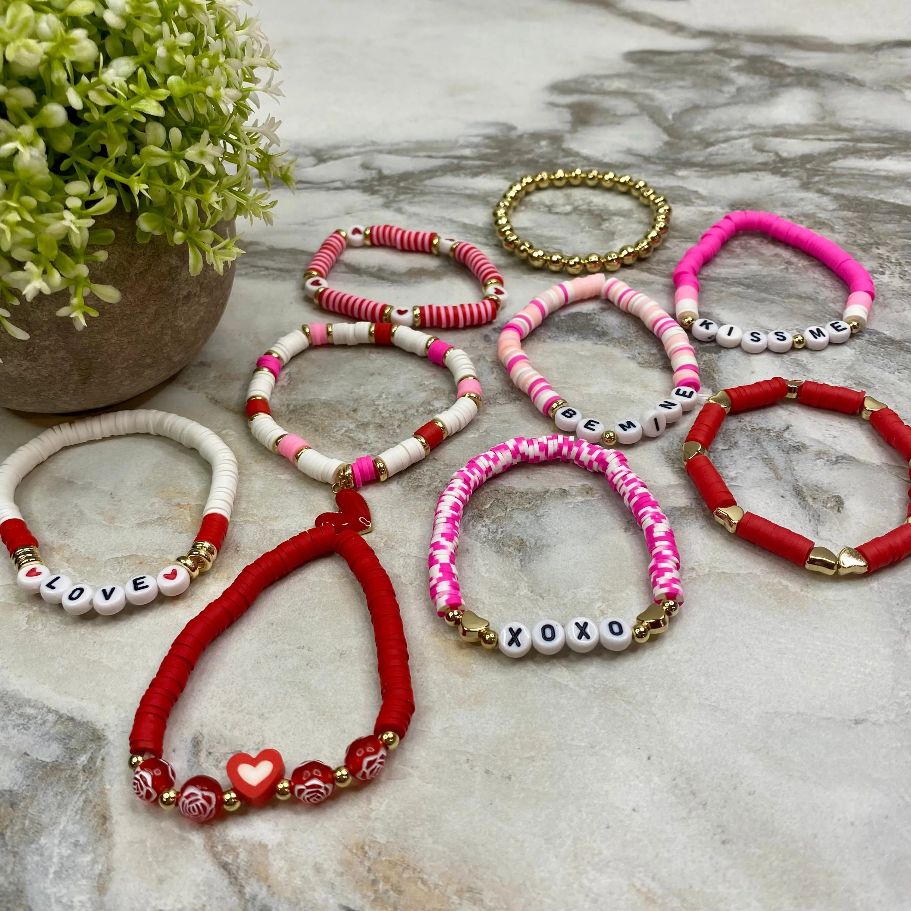 Bracelet - Clay   Bead - Love Red & Pink Mix