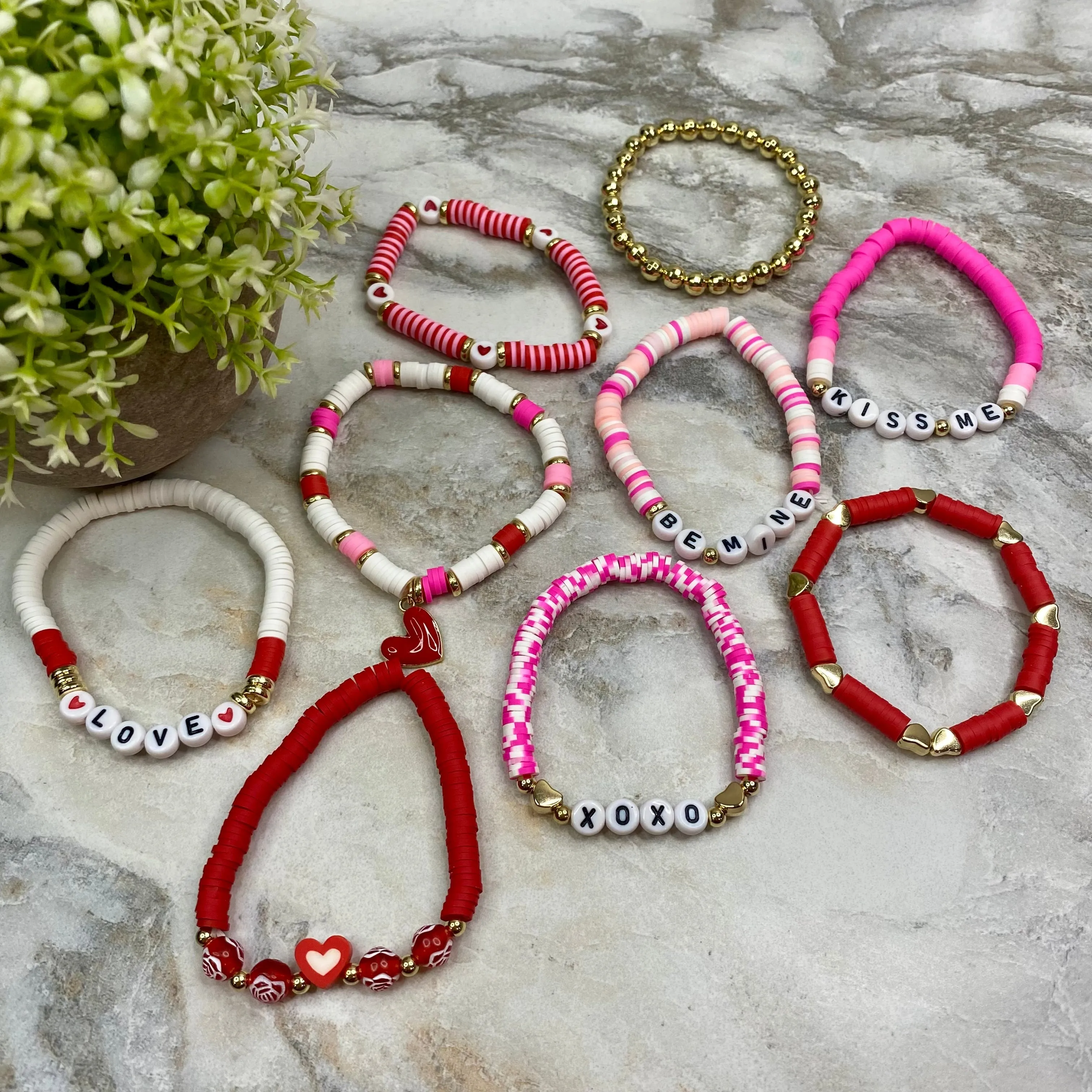 Bracelet - Clay   Bead - Love Red & Pink Mix