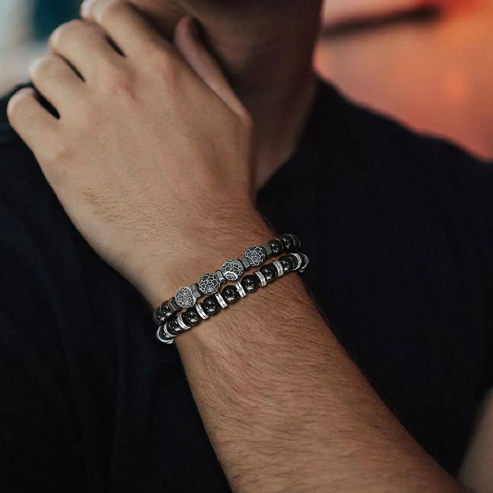 Bracelet Set for Men,6/8mm Natural Stone Boy Beads