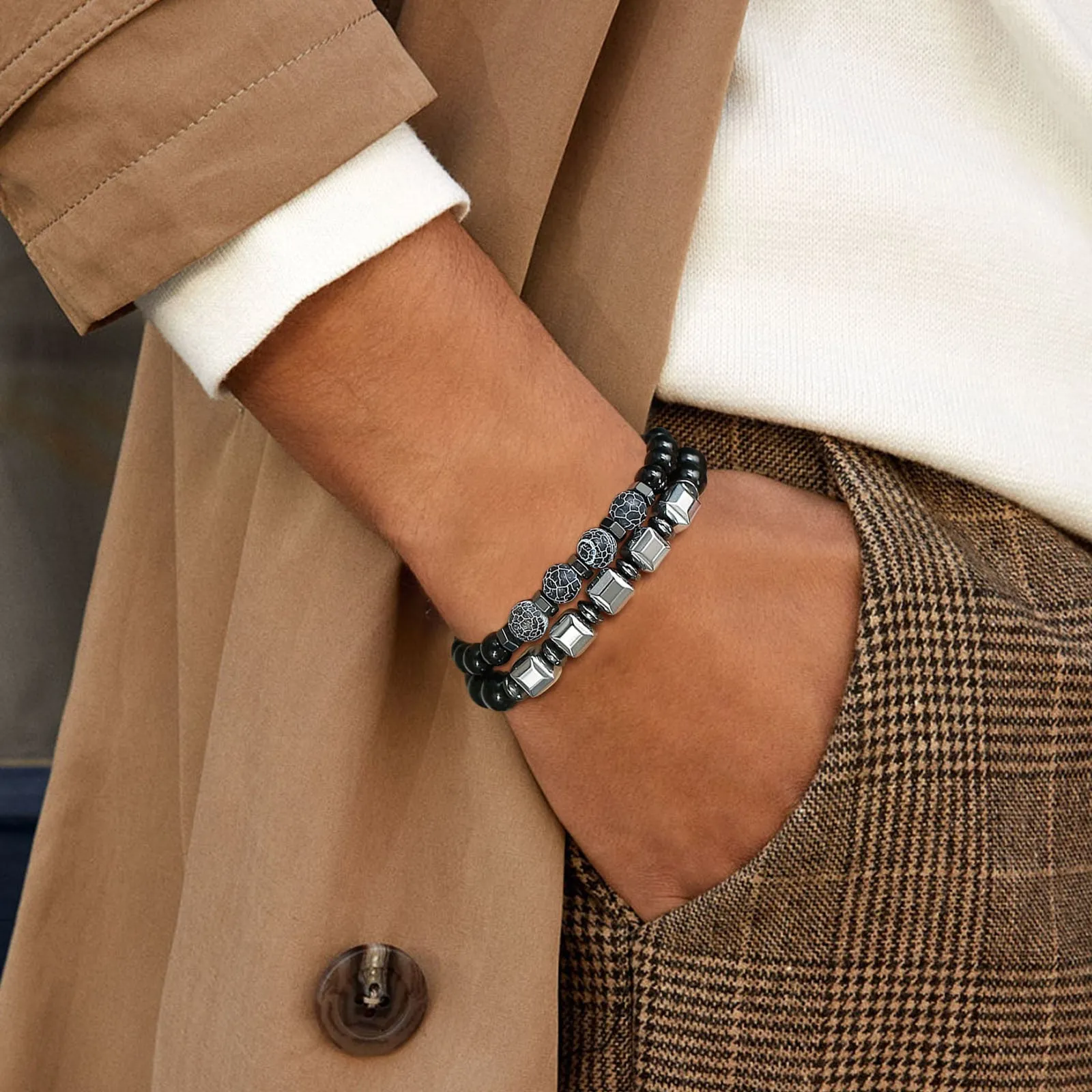 Bracelet Set for Men,6/8mm Natural Stone Boy Beads
