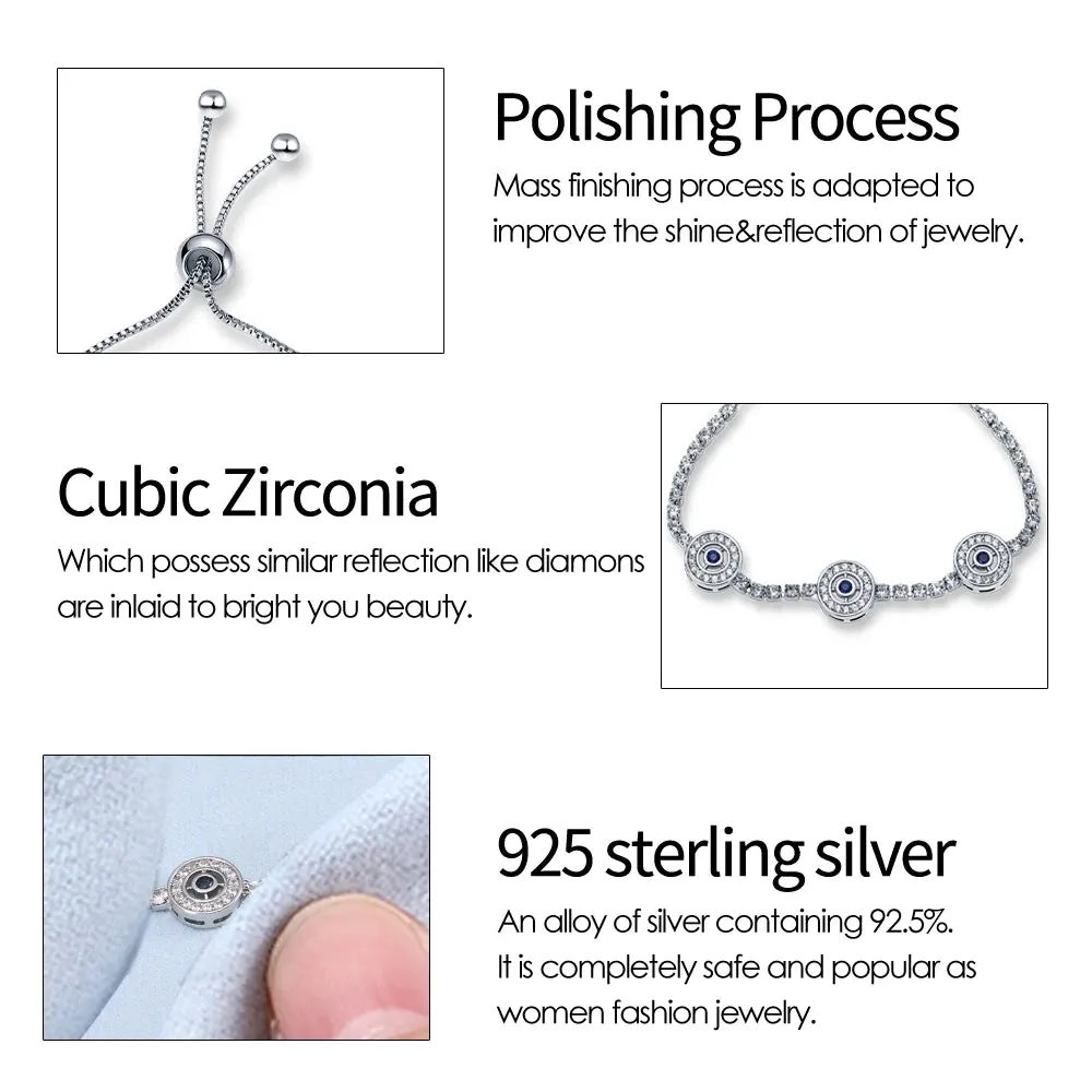 Bracelets For Women 925 Silver Evil Eye Zircon Bracelets Classic Anniversary Birthday Jewelry Gift Adjustable