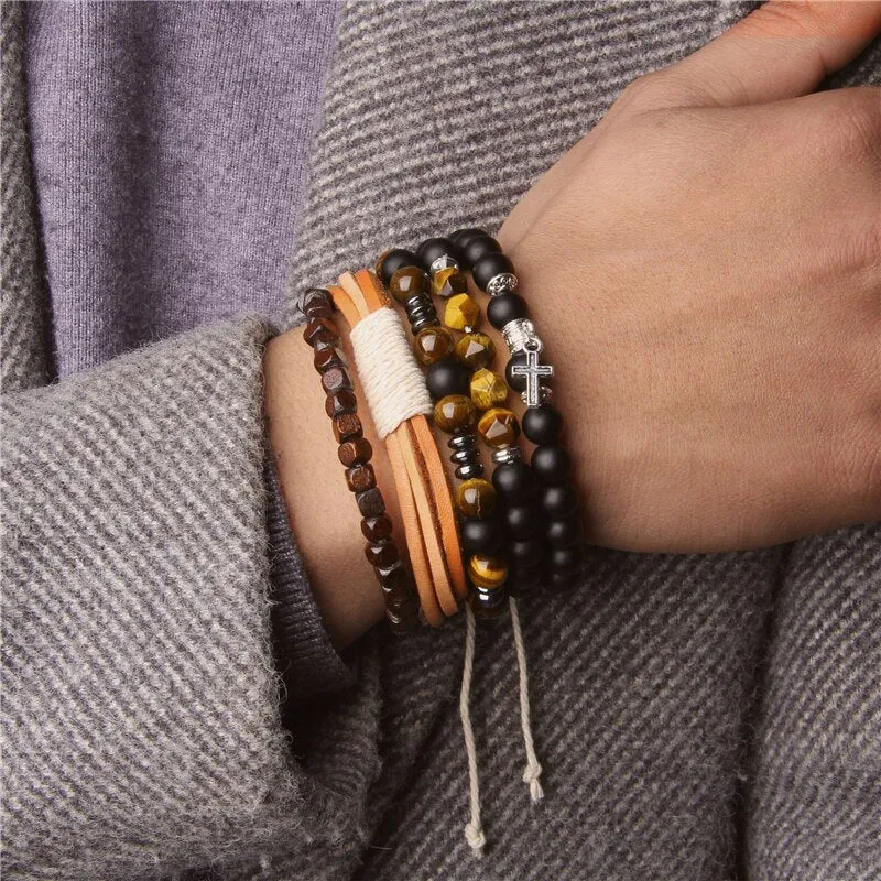 Bracelets Set Natural Healing Energy Labradorite Beads