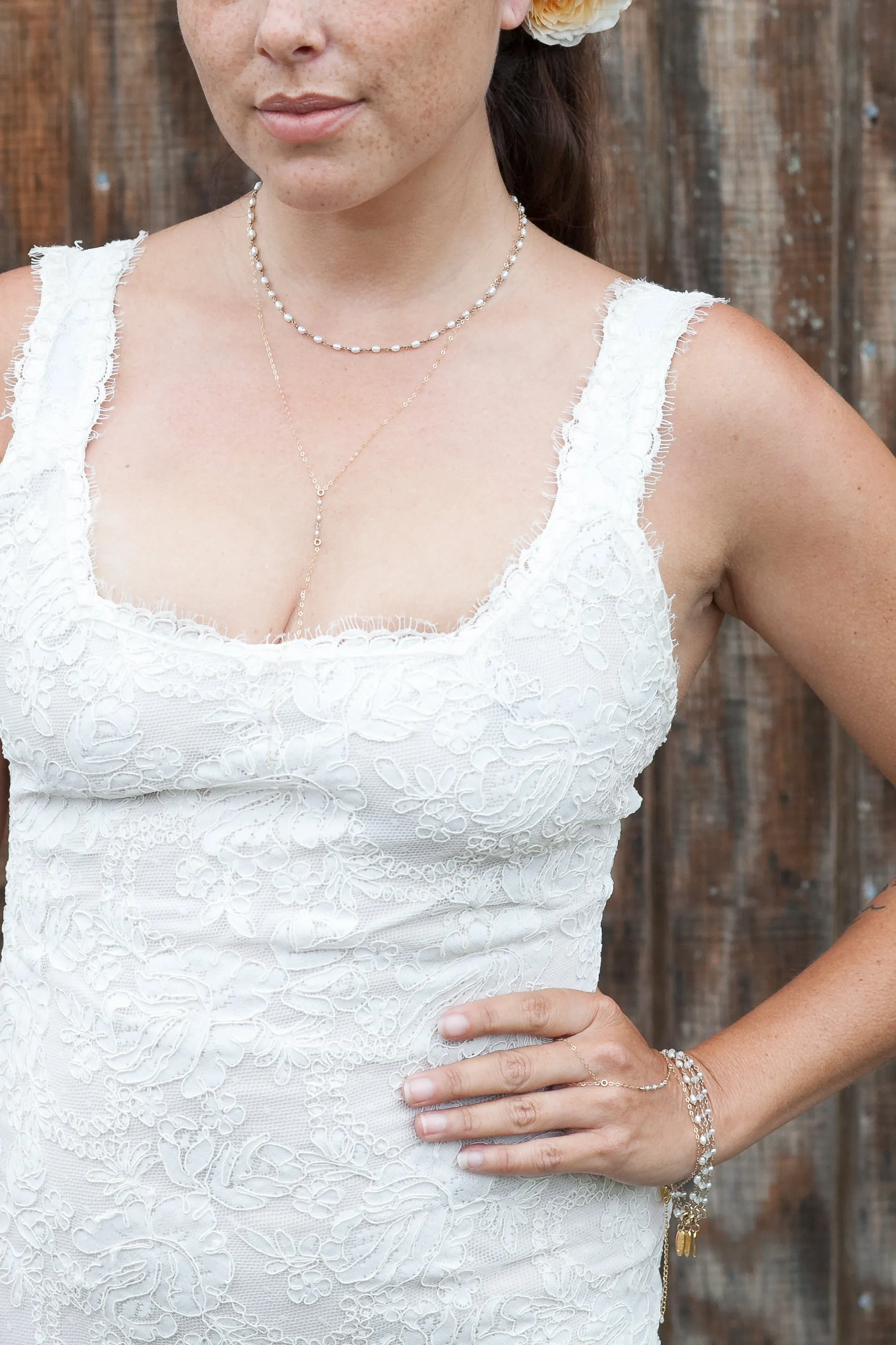 Bridal Three Freshwater Pearl Link Handchain